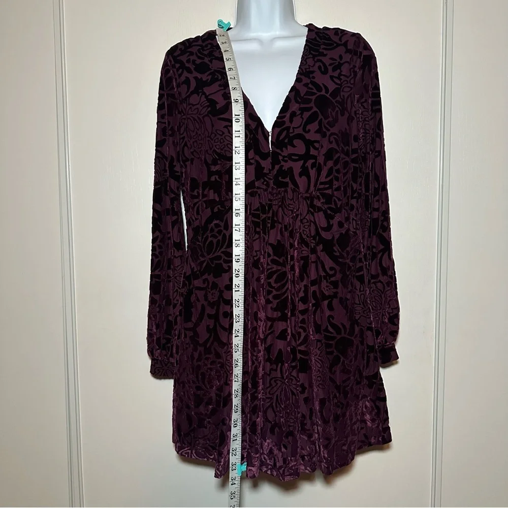 Free People Women’s Deep Purple All Night Long Velvet Burnout Mini Dress-Size XS